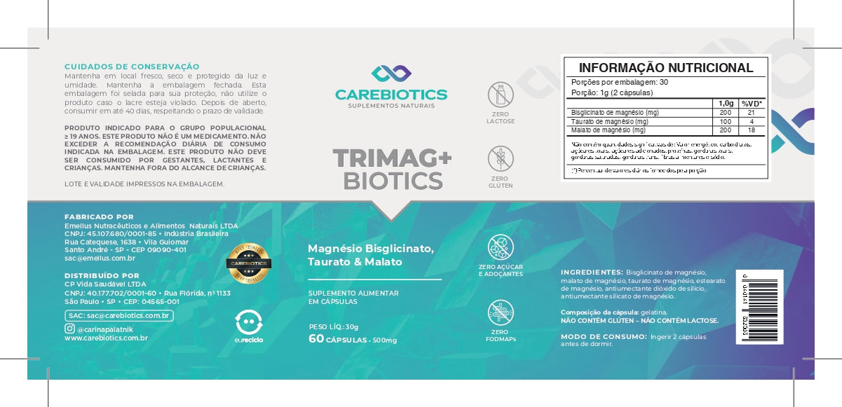 TRIMAG+ BIOTICS | Magnésio Bisglicinato, Taurato e Malato | Carebiotics