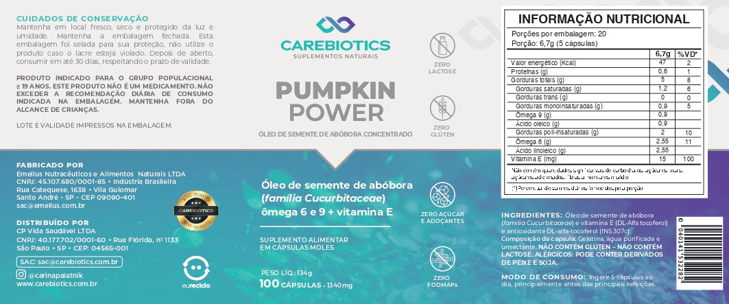 PUMPKIN POWER - Óleo de Semente de Abóbora Concentrado + Ômegas 6 e 9 + Vitamina E